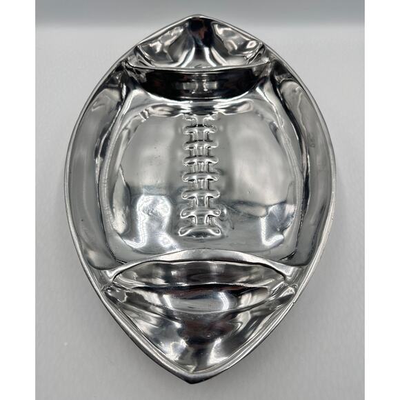 Vintage Handcrafted Polished Pewter Football Chip & Dip Serving Platter Tray - Picture 3 of 7